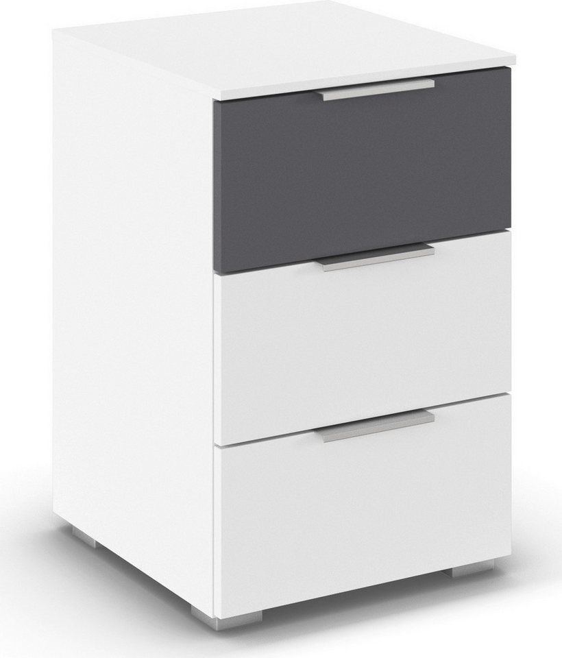 rauch Nachtkommode Nachttisch Nachtkonsole Nachtschrank ASTANA (Breite 40 cm / Höhe 61 cm), mit 3 geräumigen Schubladen, Kantengriff in Alufarben MADE IN GERMANY von rauch
