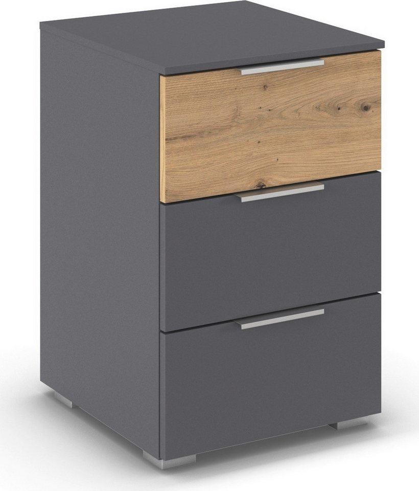 rauch Nachtkommode Nachttisch Nachtkonsole Nachtschrank ASTANA (Breite 40 cm / Höhe 61 cm), mit 3 geräumigen Schubladen, Kantengriff in Alufarben MADE IN GERMANY von rauch