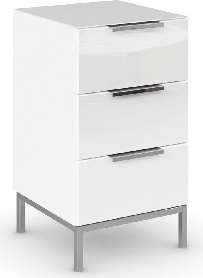 rauch Nachtkommode Nachttisch Nachtschrank Nachtkonsole FLIPP mit Glasfront (Breite 40 cm), mit 3 Schubladen und Soft-Close-Funktion, Oberboden und Front Glas von rauch