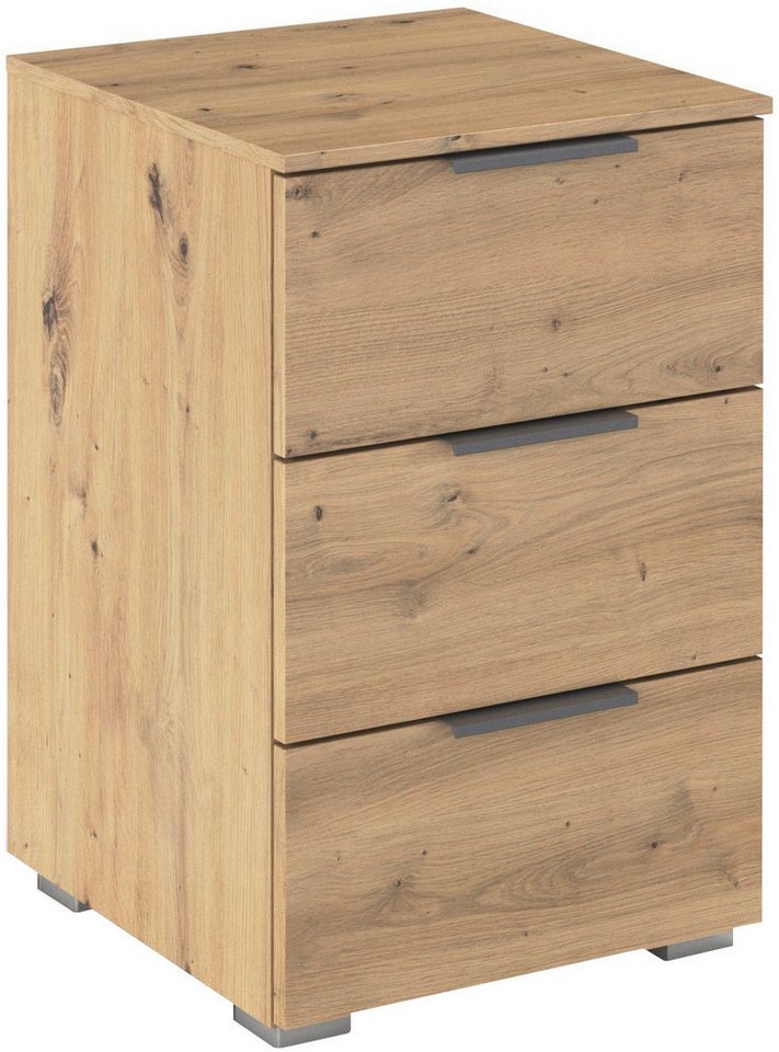 rauch Nachtkommode Nachttisch Nachtkonsole AGORDO in Dekor- oder Hochglanzfront (in zwei Griff-Farben, Breite 40 cm), mit 3 geräumigen Schubladen für viel Stauraum MADE IN GERMANY von rauch