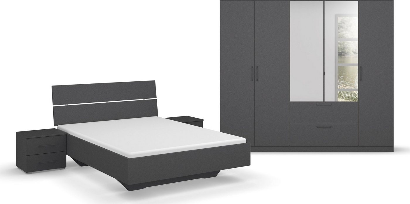 rauch Schlafzimmer-Set Challenger, Schrank mit Spiegel in 2 Breiten, Bett in 3 Breiten und 2 Nachttische von rauch