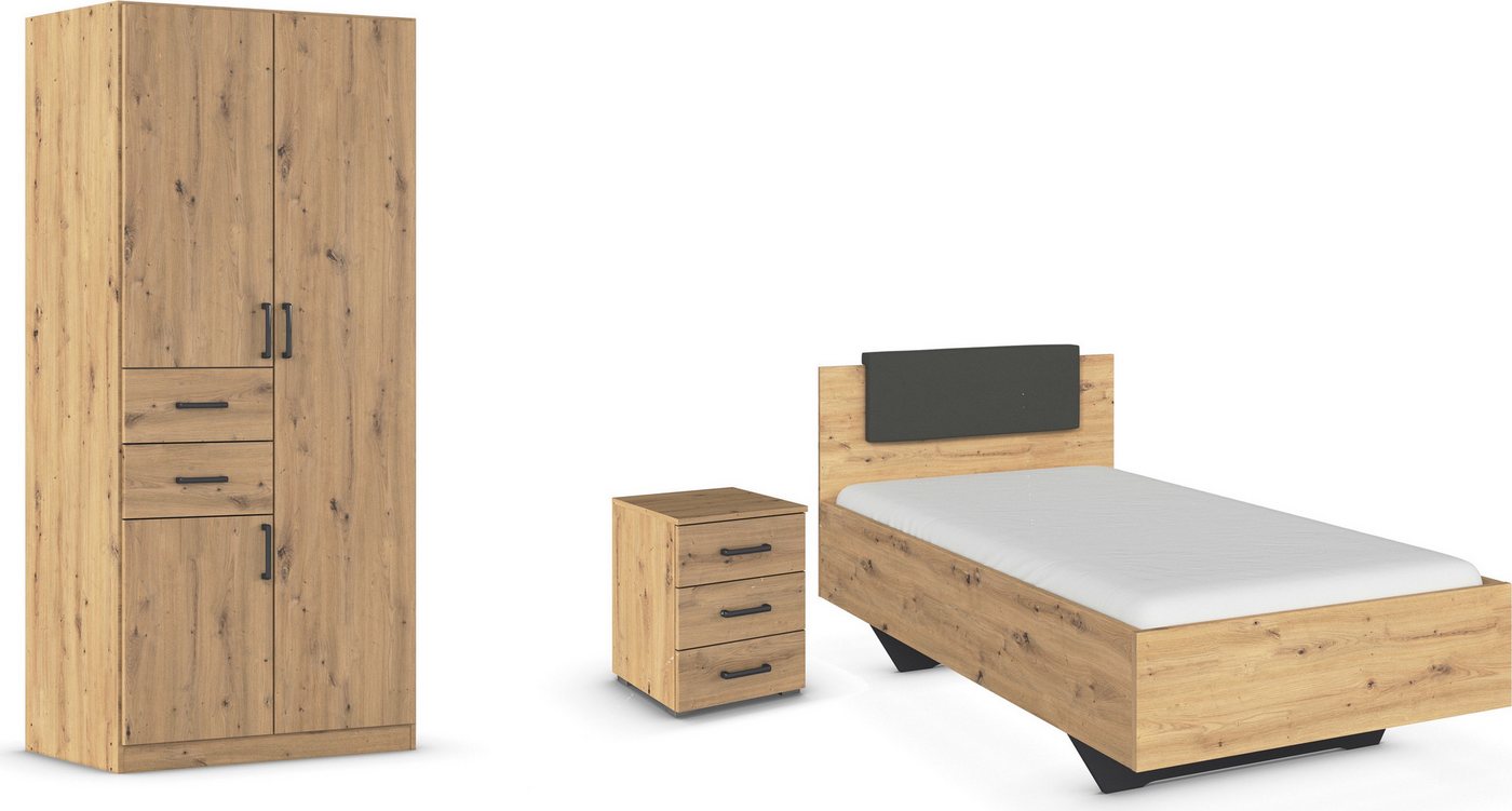 rauch Schlafzimmer-Set Maika, (Set, 3-St), Schrank in 3 Breiten und 2 Höhen, Bett 100x200 cm und Nachttisch von rauch