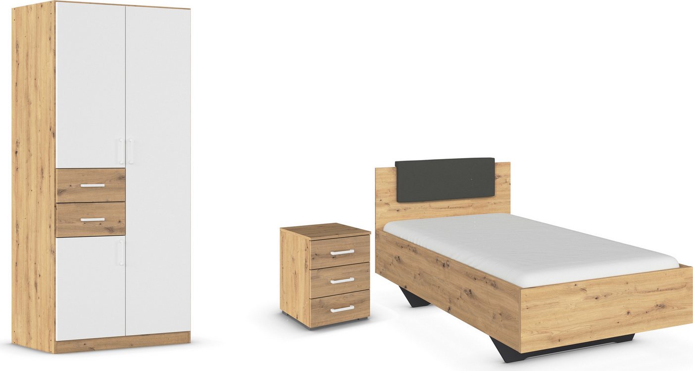 rauch Schlafzimmer-Set Maika, (Set, 3-St), Schrank in 3 Breiten und 2 Höhen, Bett 100x200 cm und Nachttisch von rauch