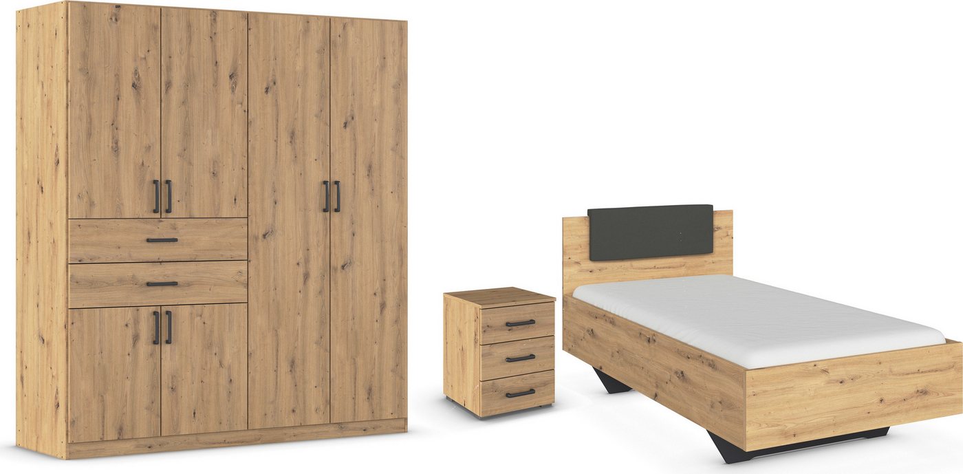 rauch Schlafzimmer-Set Maika, (Set, 3-St), Schrank in 3 Breiten und 2 Höhen, Bett 100x200 cm und Nachttisch von rauch