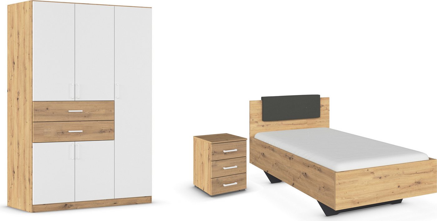 rauch Schlafzimmer-Set Maika, (Set, 3-St), Schrank in 3 Breiten und 2 Höhen, Bett 100x200 cm und Nachttisch von rauch