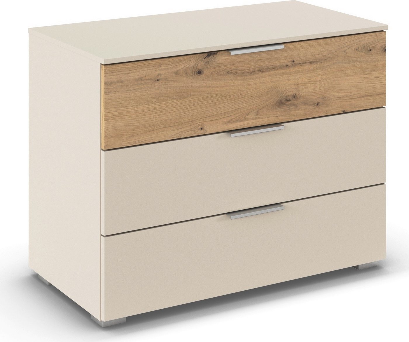 rauch Schubkastenkommode Lowboard Sideboard Schubladenkommode Kommode ASTANA (Breite 80 cm / Höhe 61 cm), mit 3 geräumigen Schubladen, Kantengriff in Alufarben MADE IN GERMANY von rauch