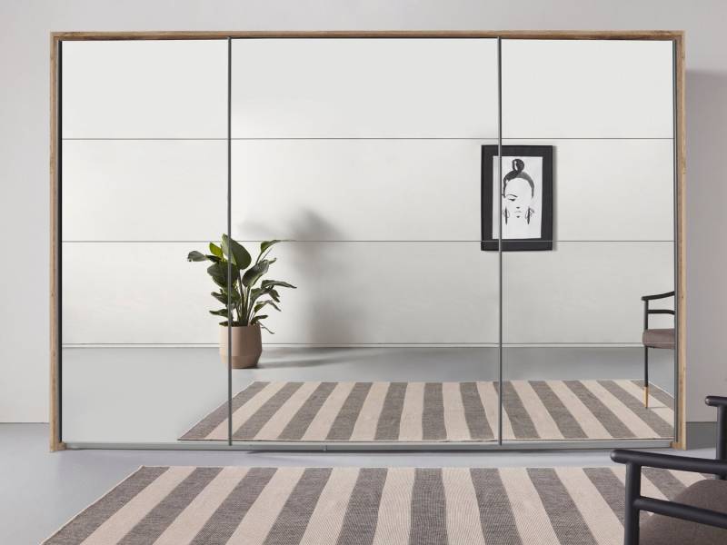 rauch Schwebetürenschrank Oteli mit Spiegelfront und Passepartout optional mit Beleuchtung von rauch