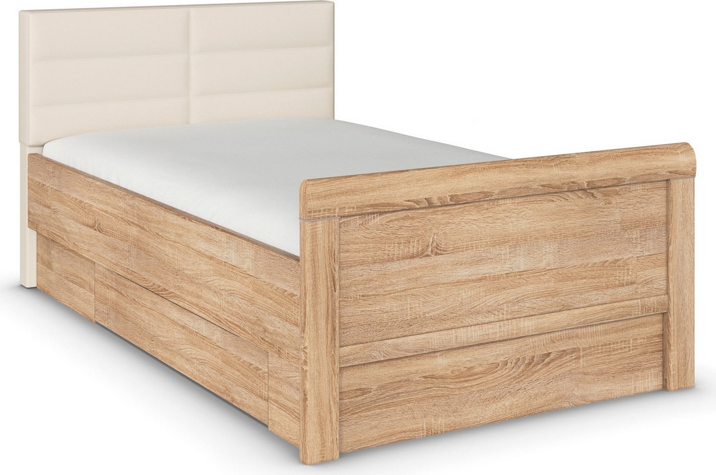 rauch Stauraumbett Bett Einzelbett Stollenbett Bettkästen EVELYN, in Komforthöhe mit Polsterkopfteil sowie Schubladen MADE IN GERMANY von rauch