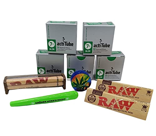 actiTube Aktivkohlefilter Slim Grinder RAW Papers Drehmaschine raupir Set Größe wählbar, Größe: 5x50 (250) von raupir