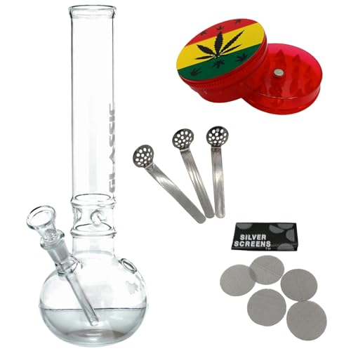 raupir Set Glasbong Glassic Höhe 30cm Mundstück abgerundet ø 40mm Bong Glaskopf Chillum 14,5mm Siebe Acrylgrinder raupir Set Glasbong Glassic Höhe 30cm Mundstück abgerundet ø 40mm Bong Glaskopf Chillum 14,5mm Siebe Acrylgrinder von raupir