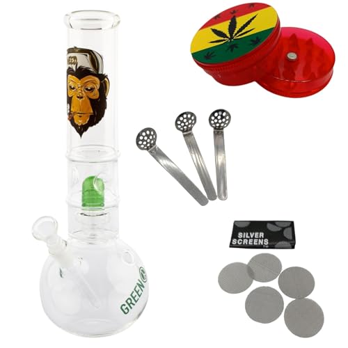 raupir Set Glasbong Greenline Höhe 32cm Mundstück abgerundet ø 50mm Bong mit Perkolator Glaskopf Chillum 18,8mm Siebe Acrylgrinder raupir Set Glasbong Greenline Höhe 32cm Mundstück abgerundet ø 50mm Bong mit Perkolator Glaskopf Chillum 18,8mm Siebe Acrylgrinder von raupir