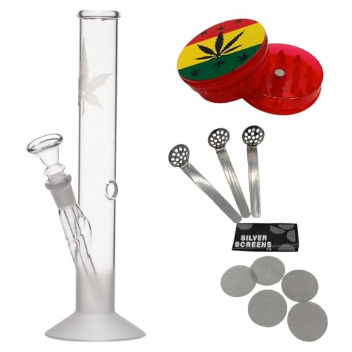 raupir Set Glasbong Hanfblatt Höhe 26cm Mundstück abgerundet ø 32mm Glaskopf Chillum 14,5mm Siebe Acrylgrinder raupir Set Glasbong Hanfblatt Höhe 26cm Mundstück abgerundet ø 32mm Glaskopf Chillum 14,5mm Siebe Acrylgrinder von raupir