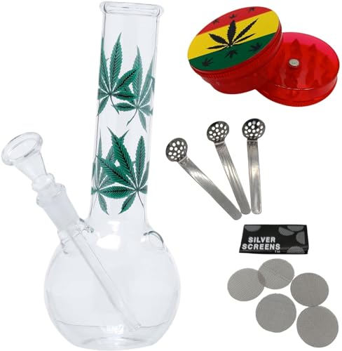 raupir Set Glasbong Leaf Höhe 22cm Mundstück abgerundet ø 36mm Glaskopf Chillum 14,5mm Siebe Acrylgrinder raupir Set Glasbong Leaf Höhe 22cm Mundstück abgerundet ø 36mm Glaskopf Chillum 14,5mm Siebe Acrylgrinder von raupir