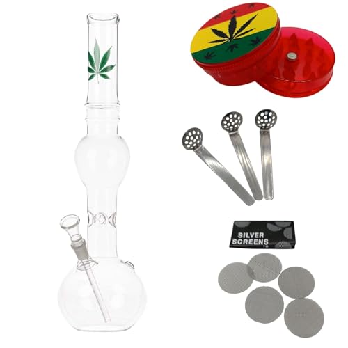 raupir Set Glasbong Leaf Höhe 39cm Mundstück abgerundet ø 40mm Bong Glaskopf Chillum 14,5mm Siebe Acrylgrinder raupir Set Glasbong Leaf Höhe 39cm Mundstück abgerundet ø 40mm Bong Glaskopf Chillum 14,5mm Siebe Acrylgrinder von raupir