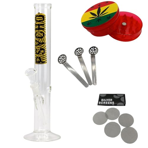 raupir Set Glasbong Psycho Höhe 32cm Mundstück abgerundet ø 40mm Bong Glaskopf Chillum 14,5mm Siebe Acrylgrinder raupir Set Glasbong Psycho Höhe 32cm Mundstück abgerundet ø 40mm Bong Glaskopf Chillum 14,5mm Siebe Acrylgrinder von raupir