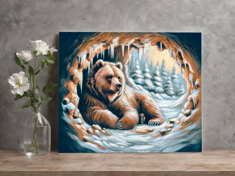 raxxa Leinwandbild "Brown Bear in Winter Cave Pastel Chalk Drawing", Fotodruck von raxxa