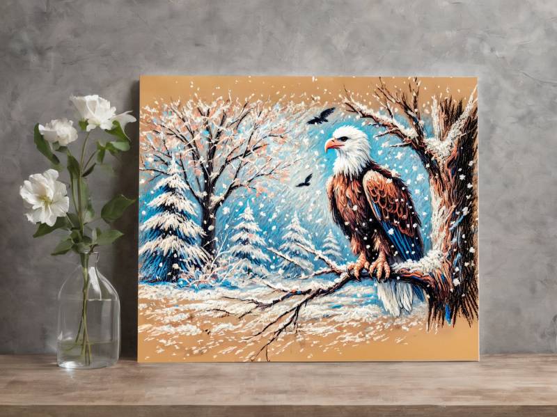 raxxa Leinwandbild "Eagle Sitting on Tree During Snowfall in Winter Pastel Chalk Drawing", Fotodruck raxxa Leinwandbild "Eagle Sitting on Tree During Snowfall in Winter Pastel Chalk Drawing", Fotodruck von raxxa
