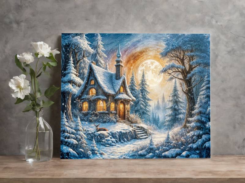 raxxa Leinwandbild "Enchanting Winter Cottage in Moonlight", Fotodruck von raxxa