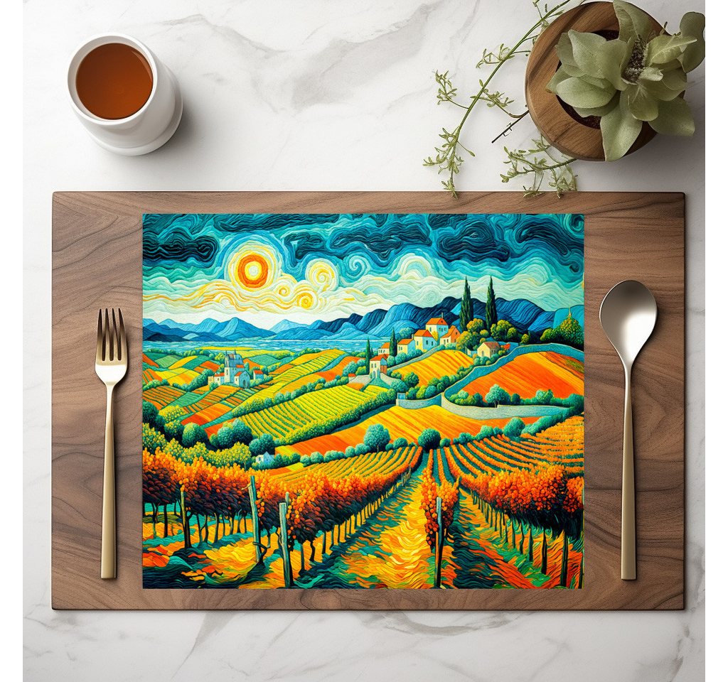 raxxa Platzset raxxa Premium-Platzset"Autumn Vineyards in Rich Harvest Colors", (Set, 4-St., Platzdecken) von raxxa