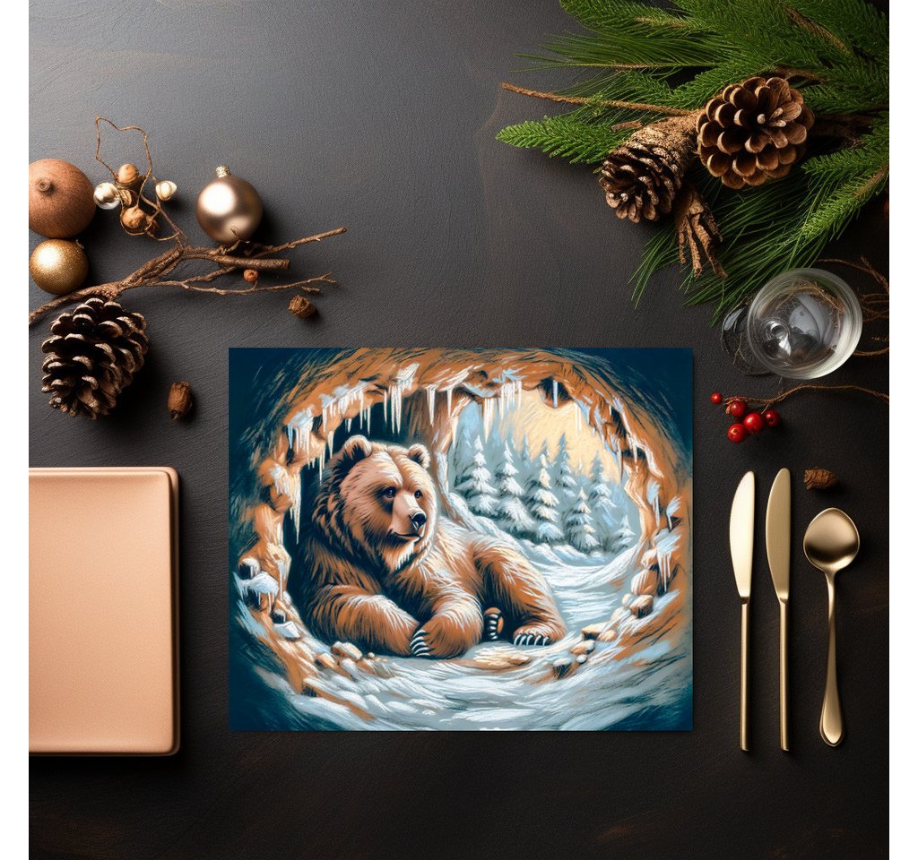 raxxa Platzset raxxa Premium-Platzset"Brown Bear in Winter Cave Pastel Chalk Drawing", (Set, 2-St., Platzdecken) von raxxa