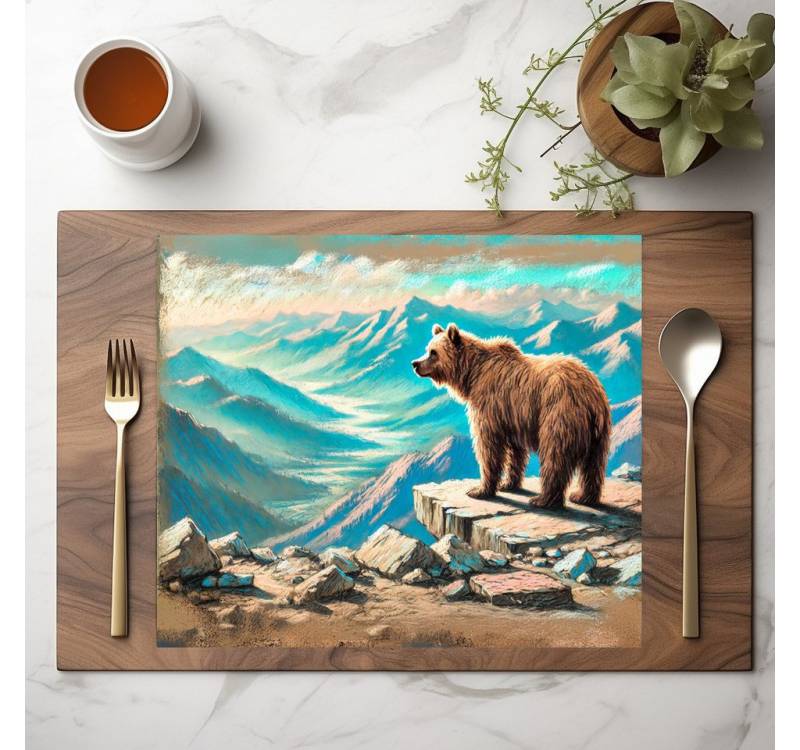 raxxa Platzset raxxa Premium-Platzset"Brown Bear on Mountain Pastel Chalk Scene", (Set, 4-St., Platzdecken) von raxxa