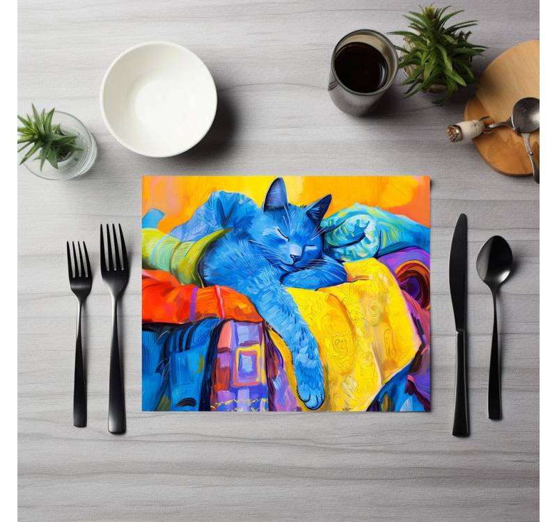 raxxa Platzset raxxa Premium-Platzset"Cartoon Cozy Cat in Armchair", (Set, 4-St., Platzdecken) von raxxa