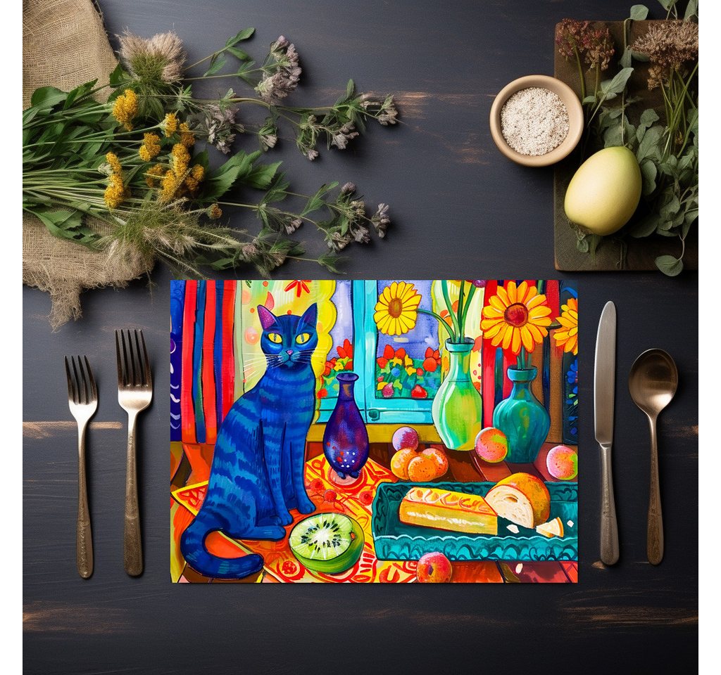 raxxa Platzset raxxa Premium-Platzset"Cat on Kitchen Table by Window", (Set, 4-St., Platzdecken) von raxxa