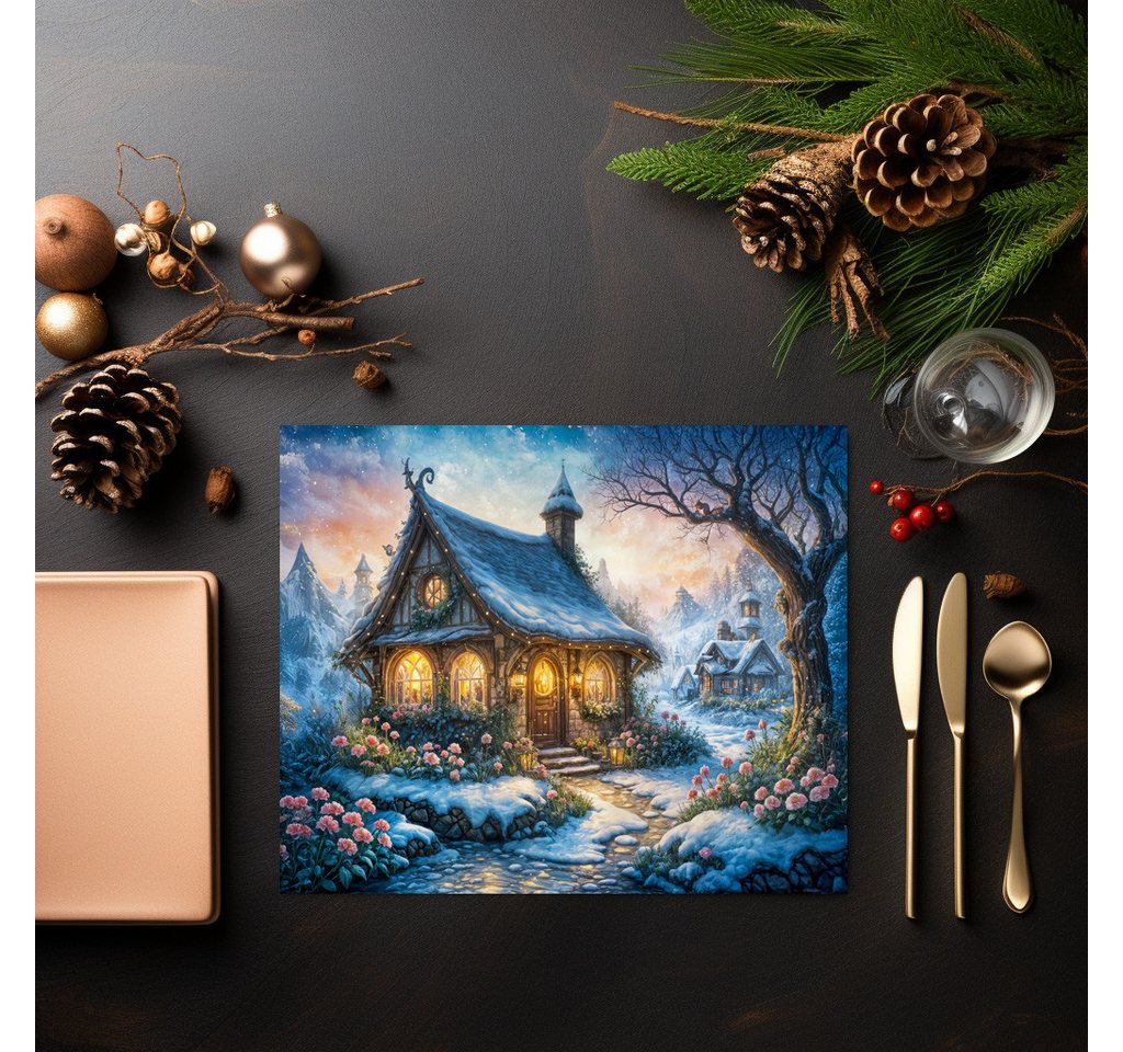 raxxa Platzset raxxa Premium-Platzset"Charming Winter Cottage with Festive Lights", (Set, 2-St., Platzdecken) von raxxa