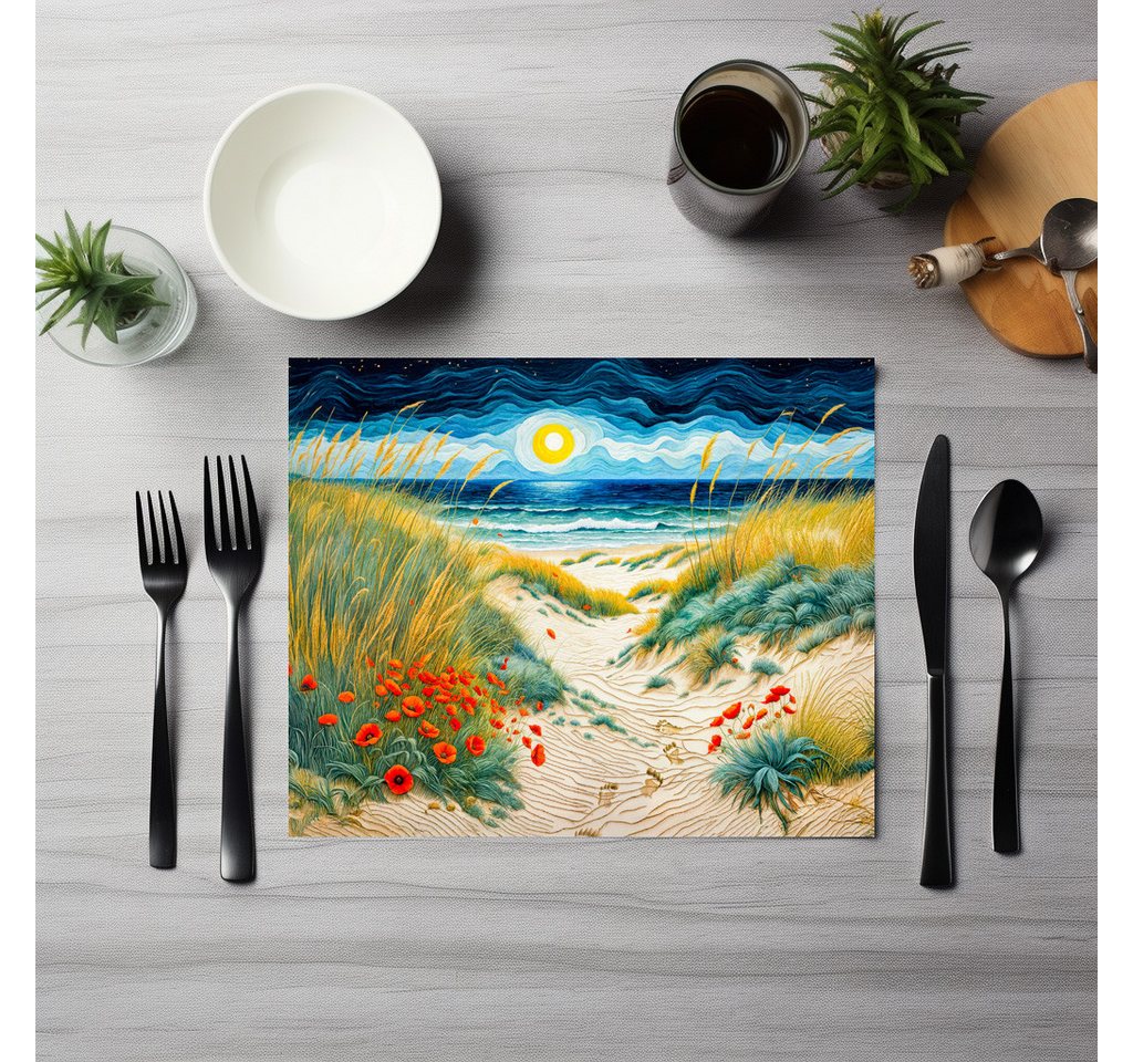 raxxa Platzset raxxa Premium-Platzset"Coastal Sand Dunes with Poppies and Footprints", (Set, 4-St., Platzdecken) von raxxa