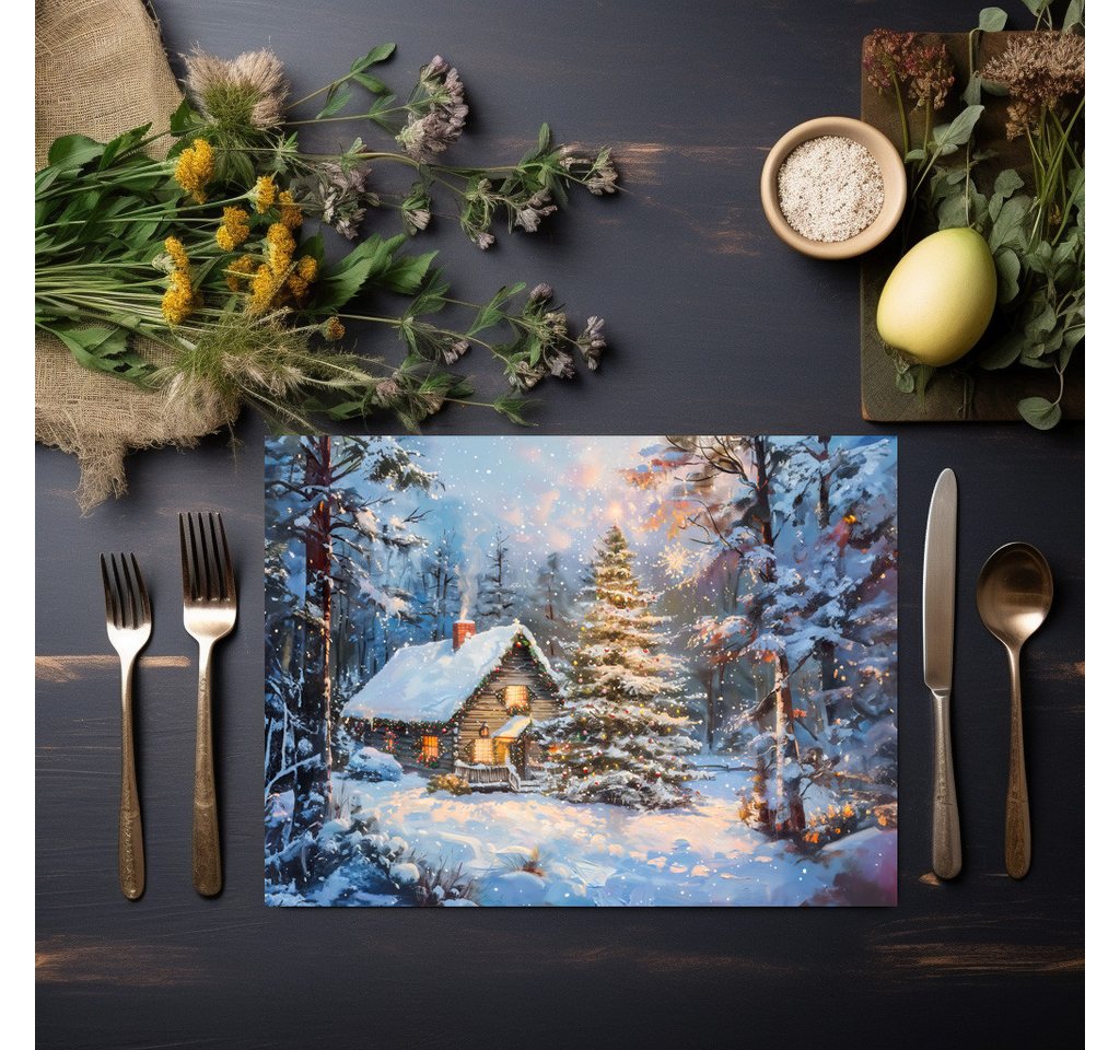 raxxa Platzset raxxa Premium-Platzset"Cozy Winter Cottage with Christmas Tree", (Set, 2-St., Platzdecken) von raxxa