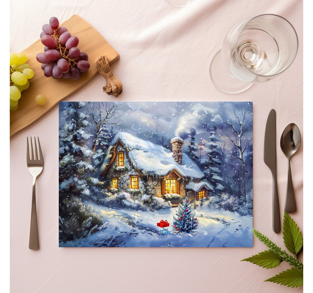 raxxa Platzset raxxa Premium-Platzset"Cozy Winter Cottage with Christmas Tree", (Set, 4-St., Platzdecken) von raxxa