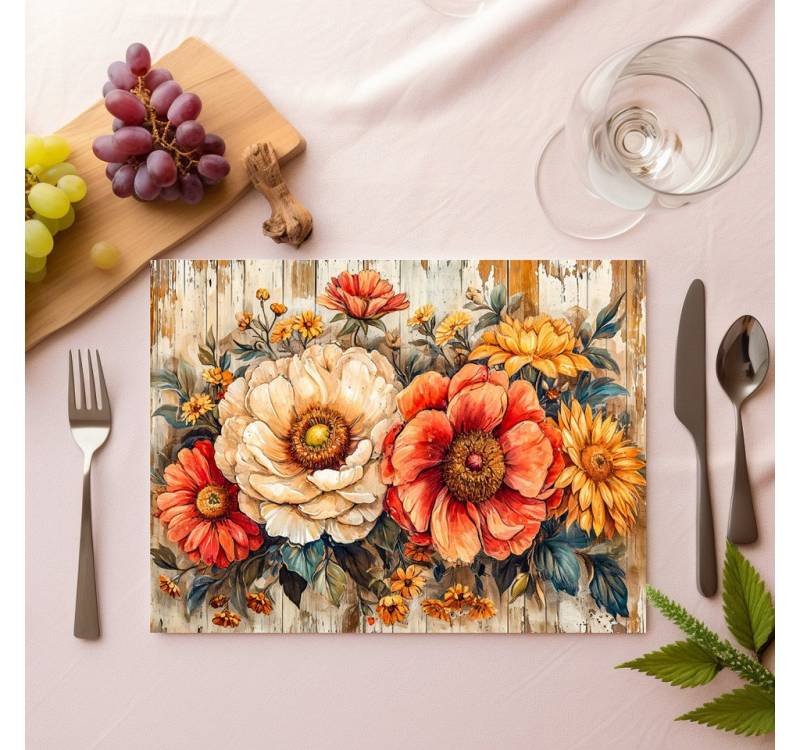 raxxa Platzset raxxa Premium-Platzset"Cream Peony and Orange Zinnia on Wood", (Set, 4-St., Platzdecken) von raxxa