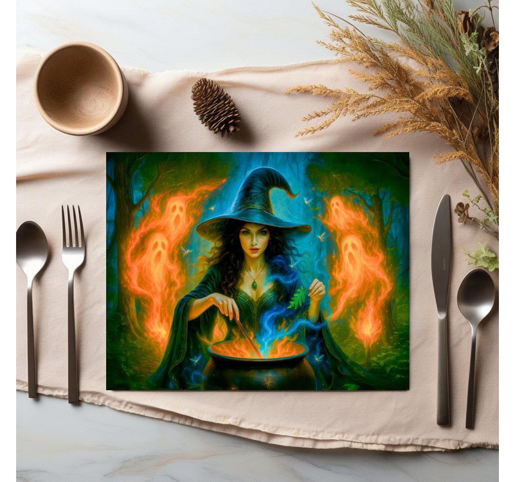 raxxa Platzset raxxa Premium-Platzset"Forest witch summoning glowing spirits", (Set, 4-St., Platzdecken) von raxxa