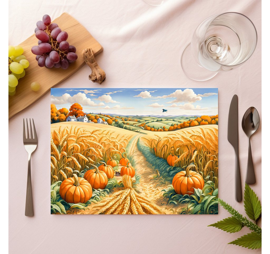 raxxa Platzset raxxa Premium-Platzset"Hilly Landscape with Wheat Field and Pumpkins", (Set, 4-St., Platzdecken) von raxxa