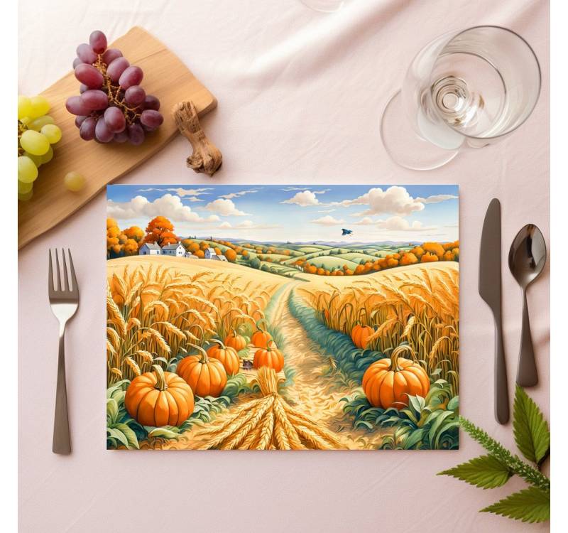 raxxa Platzset raxxa Premium-Platzset"Hilly Landscape with Wheat Field and Pumpkins", (Set, 4-St., Platzdecken) von raxxa