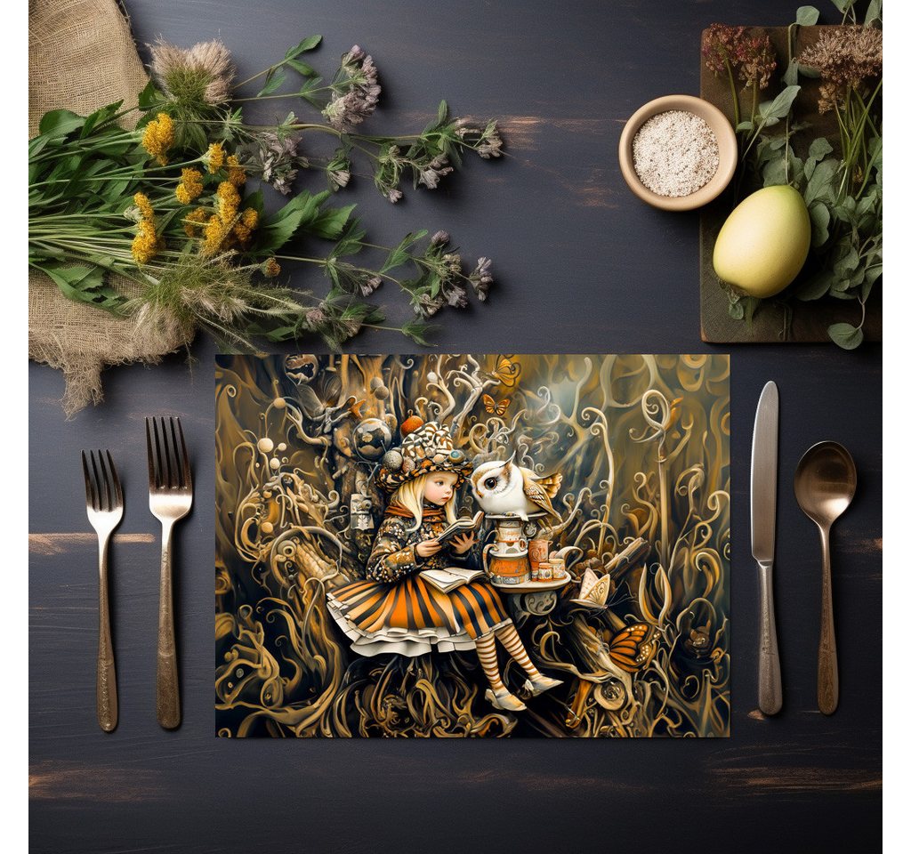 raxxa Platzset raxxa Premium-Platzset"Little Girl with Owl in a Tree Root House", (Set, 4-St., Platzdecken) von raxxa