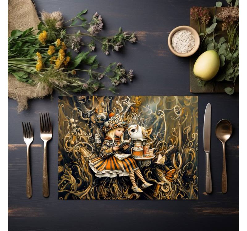 raxxa Platzset raxxa Premium-Platzset"Little Girl with Owl in a Tree Root House", (Set, 4-St., Platzdecken) von raxxa