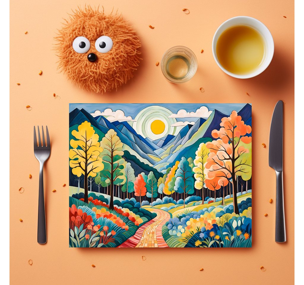 raxxa Platzset raxxa Premium-Platzset"Mountainous Autumn Landscape with Trail", (Set, 4-St., Platzdecken) von raxxa
