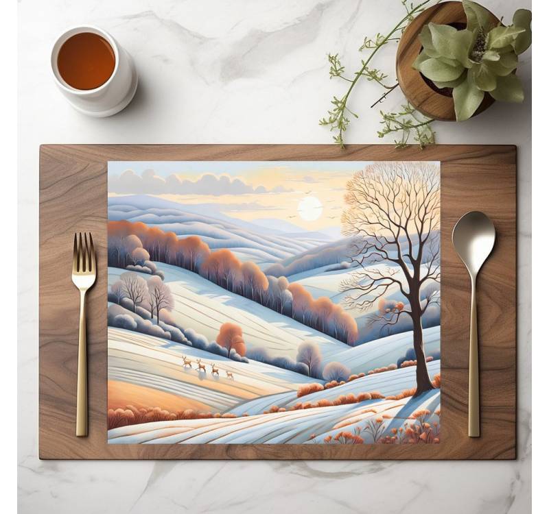 raxxa Platzset raxxa Premium-Platzset"Pastel Watercolor Sunny Winter Landscape", (Set, 2-St., Platzdecken) von raxxa