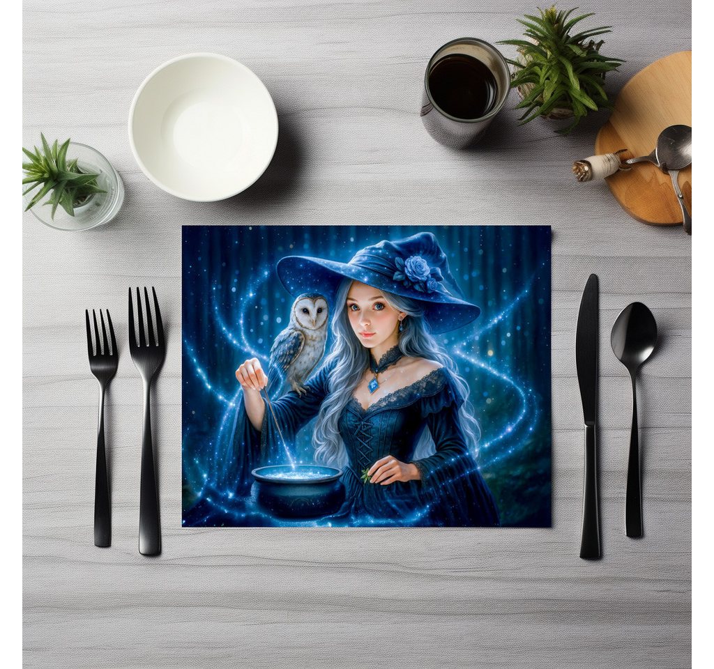 raxxa Platzset raxxa Premium-Platzset"Silver haired witch with owl and cauldron", (Set, 4-St., Platzdecken) von raxxa