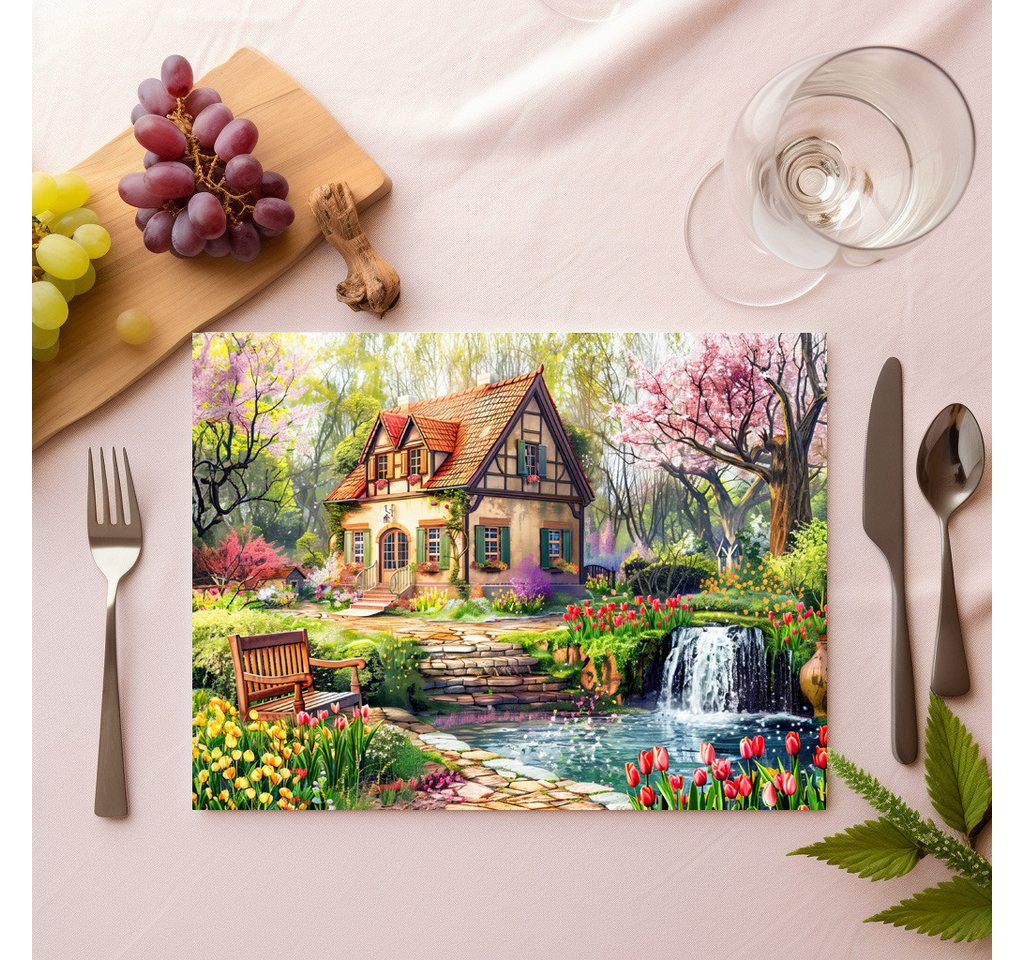 raxxa Platzset raxxa Premium-Platzset"Spring Cottage with Blooming Tulips", (Set, 4-St., Platzdecken) von raxxa