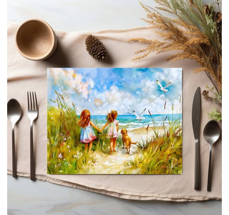 raxxa Platzset raxxa Premium-Platzset"Summer Beach Day with Girls and Dog", (Set, 4-St., Platzdecken) von raxxa