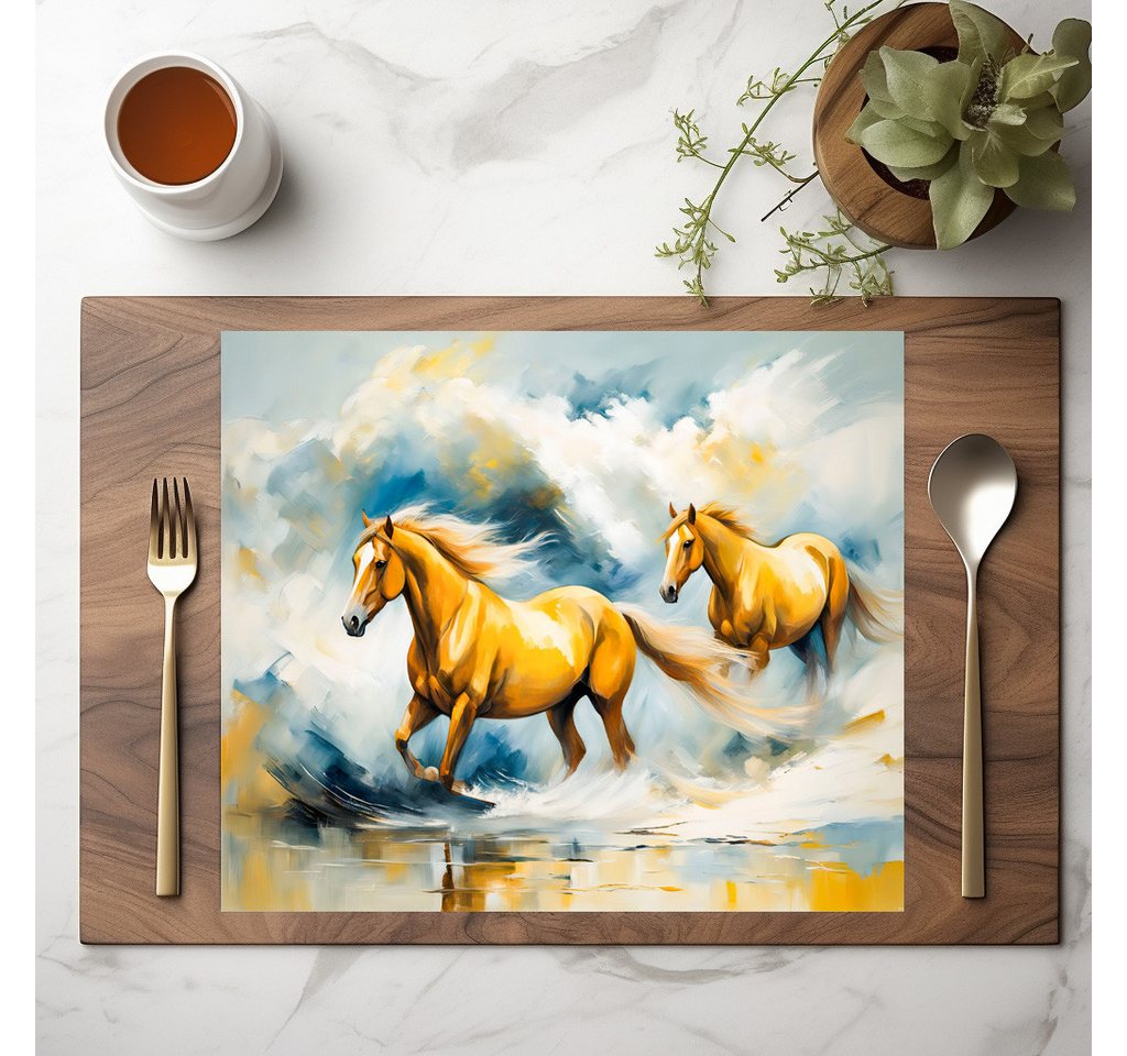 raxxa Platzset raxxa Premium-Platzset"Two Chestnut Horses Running Through Red Sand", (Set, 4-St., Platzdecken) von raxxa