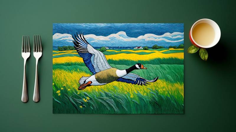 raxxa Platzset raxxa Premium-Platzset"Wild Goose Flying Over Blooming Meadow", (Set, 4-St., Platzdecken) von raxxa