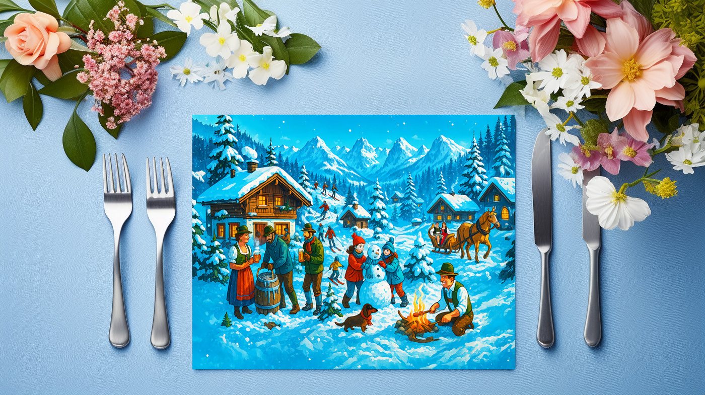 raxxa Platzset raxxa Premium-Platzset"Winter Fun in Alpine Village", (Set, 4-St., Platzdecken) von raxxa
