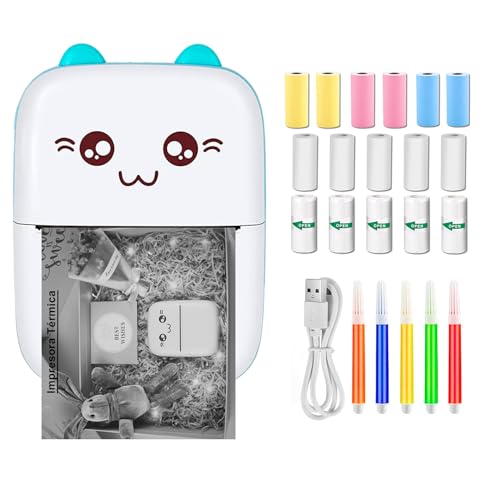 rayoner Mini-Thermodrucker für Handy, kompatibel mit iOS, Android, tragbarer Drucker, wiederaufladbar, Bluetooth-Drucker, 16 Rollen Papier (blau) von rayoner