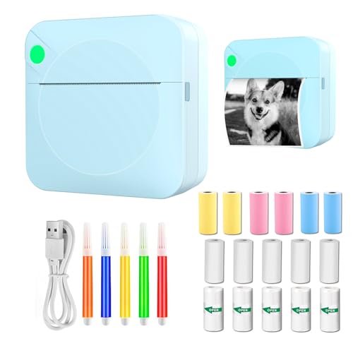 Rayoner Mini-Drucker, tragbar, kabellos, für Fotos und selbstklebende Etiketten, thermisch für Handy, 16 Rollen von rayoner