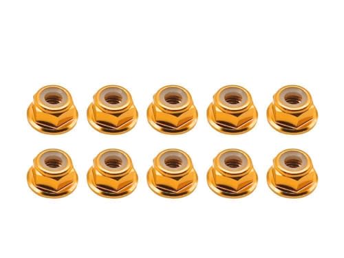 10x Stoppmutter mit Flansch DIN6926 Aluminium - Mutter ohne Sperrverzahnung rcbay Stoppmuttern Muttern Flanschmuttern M3 - Gold von rcbay