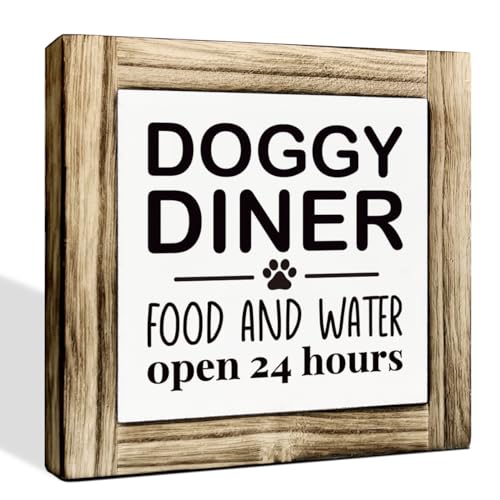 Holzschild mit Aufschrift "Doggy Diner", 24 Stunden Essen und Wasser, Tischdekoration Holzschild mit Aufschrift "Doggy Diner", 24 Stunden Essen und Wasser, Tischdekoration von rdejxgvl