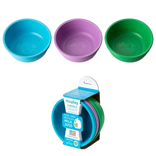 re play Kindergeschirr Breischale Baby, Geschirrset 3x Kinderteller in Schüsselform, (Sky Blue, Purple, Kelly Green) von re play Kindergeschirr